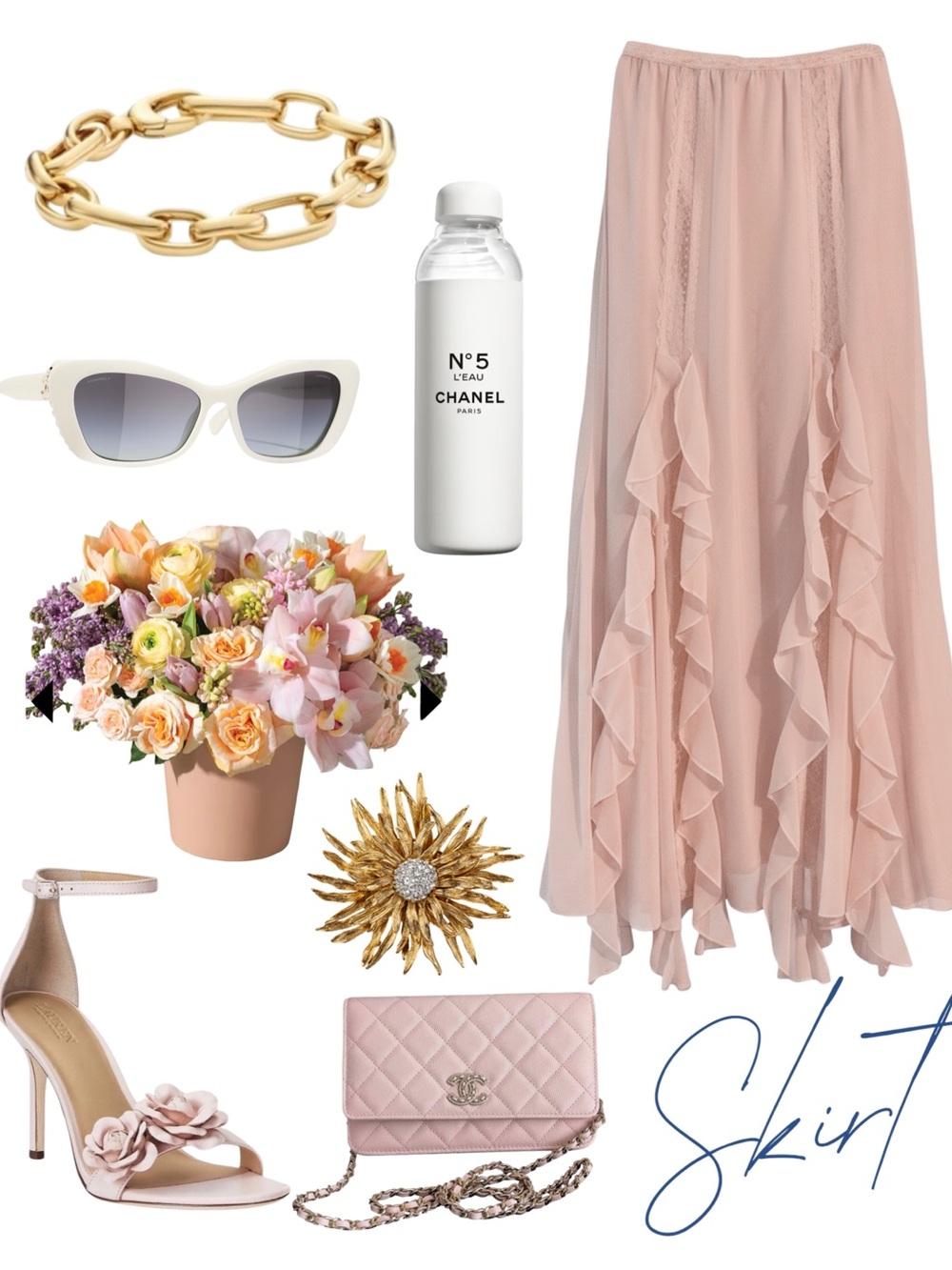 Pink Ruffle & Lace Maxi Skirt